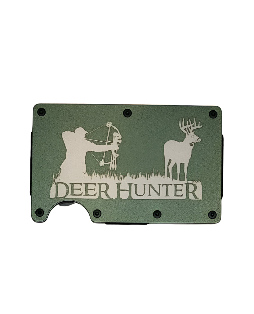 "Deer Hunter" Green Slim Metal Wallet with money band