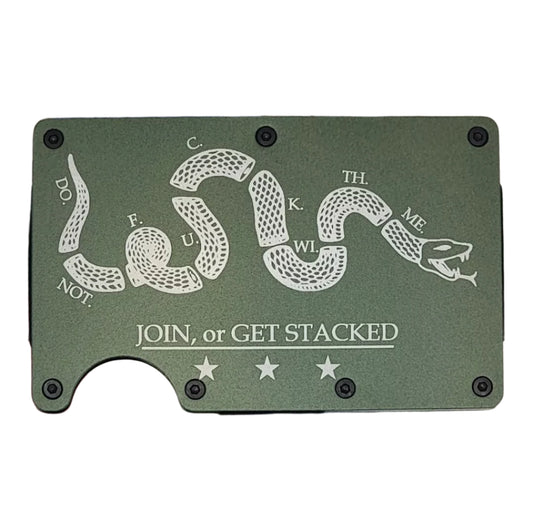 USA 1776 "Join Or Get Stacked" Green Slim Metal Wallet with money band
