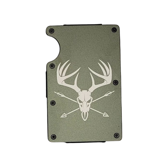 "Deer Skull Arrow" Green Slim Metal Wallet with money band