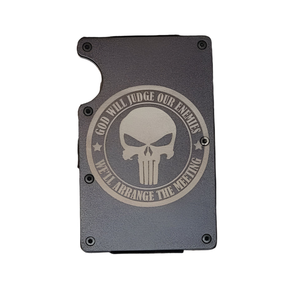 "Punisher- God will judge our enemies" Black Slim Metal Wallet with money band