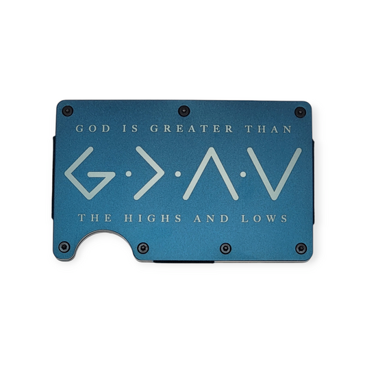 "God Is Greater" Navy Slim Metal Wallet with money band