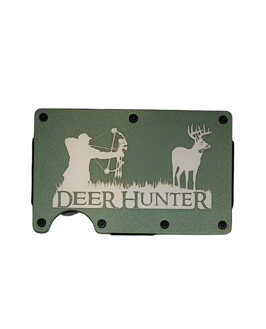 "Deer Hunter" Green Slim Metal Wallet with money band