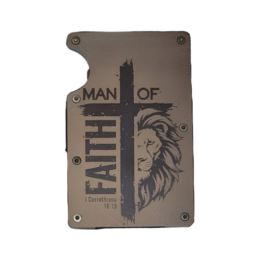 "Lion- Man of Faith" Black Slim Metal Wallet with money band